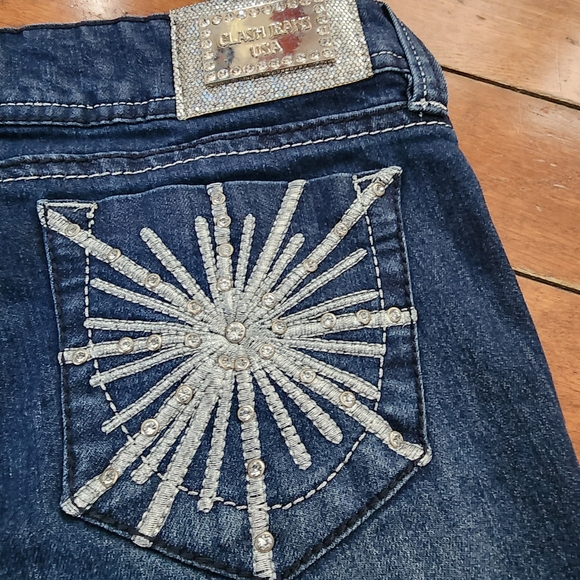 Y2K Clash Jeans USA Embellished Flare Blue Denim Sz 1 / XS McBling 2000s Grunge - Picture 11 of 12